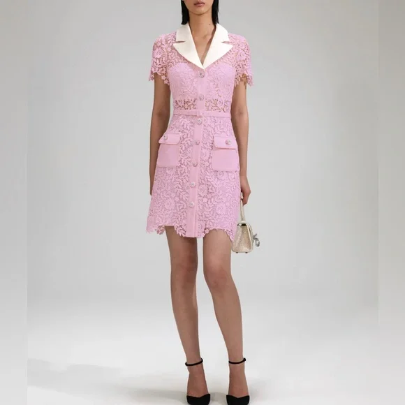Self-Portrait | Dresses | Selfportrait Pink Rose Lace Mini Dress New |  Poshmark